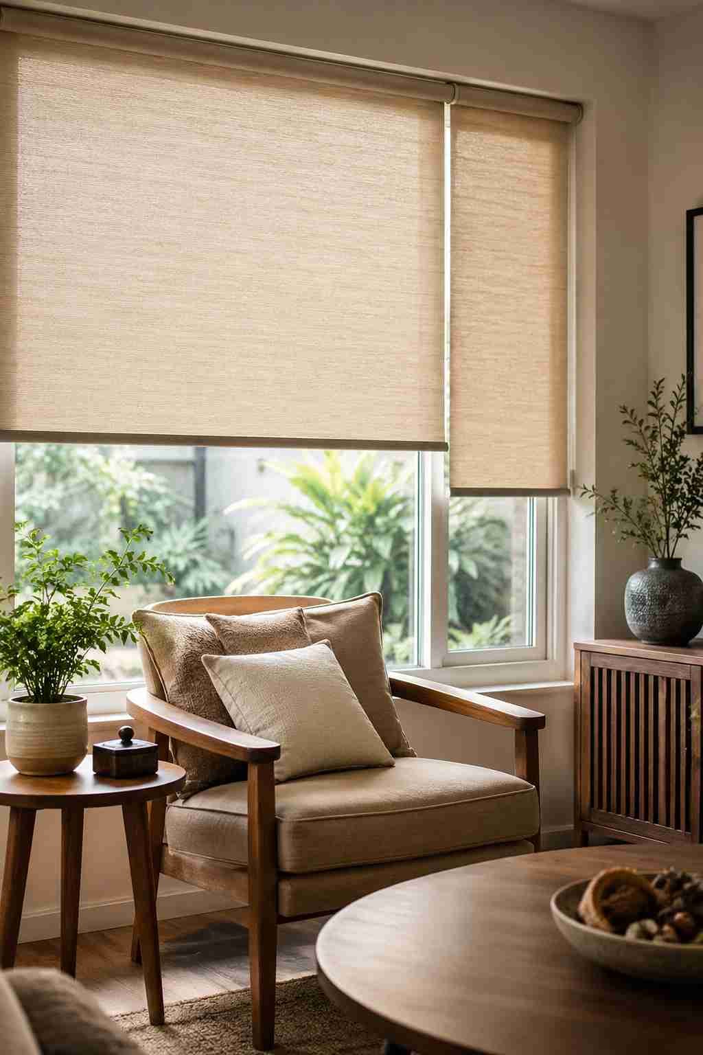 Living room with blinds