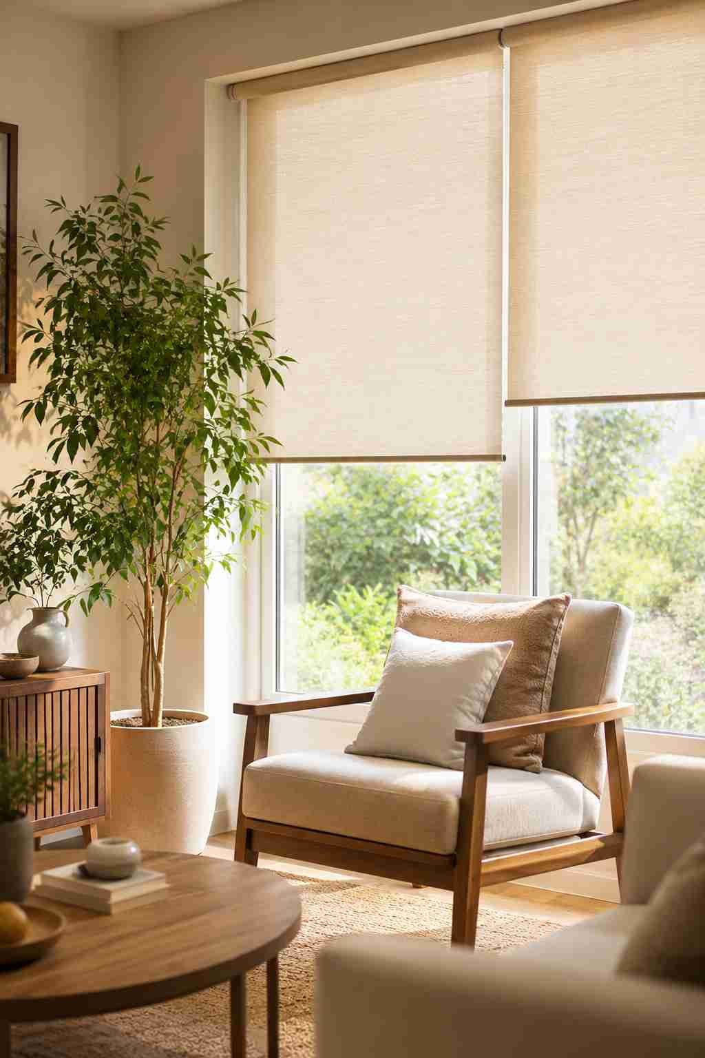 Living room with blinds